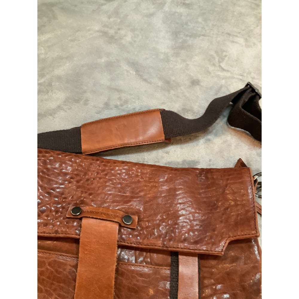 Marco Buggiani Brown Leather Messenger Bag Made in Italy Crossbody Cognac